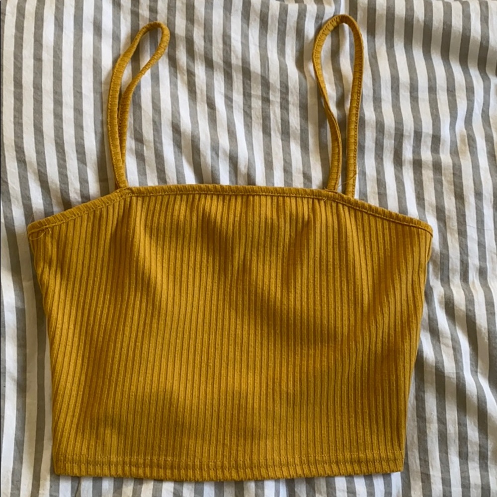 Yellow Ribbed Crop Tank
